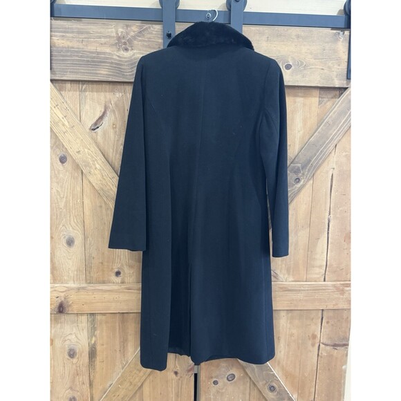 Kristen Blake Black Trench Coat Women's Sz 10 Wool Cashmere & Rabbit Fur Collar - Picture 3 of 6